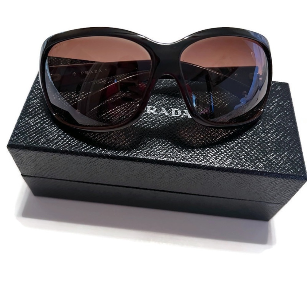 Authentic Brown Prada Women’s Sunglasses with Chrome Detail